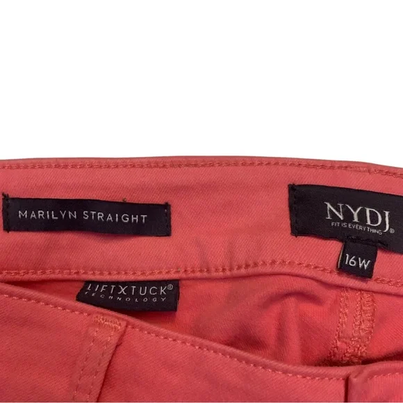 NYDJ Marilyn Straight Ankle Pink Jeans 16W Plus Size Coral Salmon Denim Crop - Picture 4 of 10